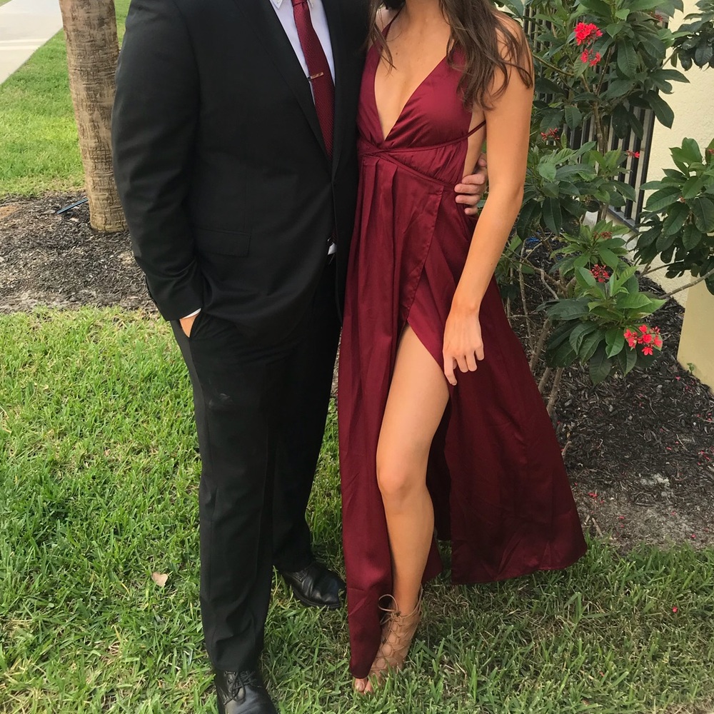 Satin maroon maxi dress